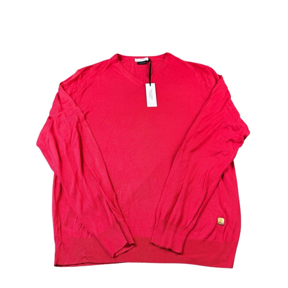 Versace Collection Mid Red Knit Pure Silk V Neck Pullover Size Men's 2XL‎ NWT